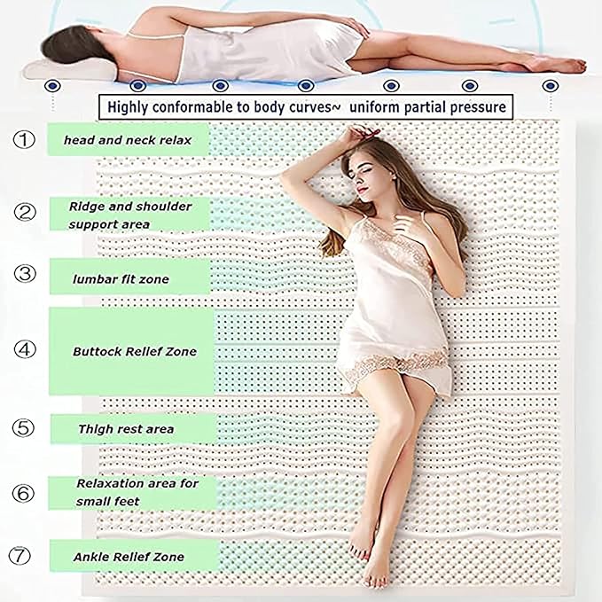 100% Natural Latex Mattress, Thick Soft Mattress Topper Portable Relieves Pressure, Organic Latex Mattress Cover,4in,200x200cm(79x79in)