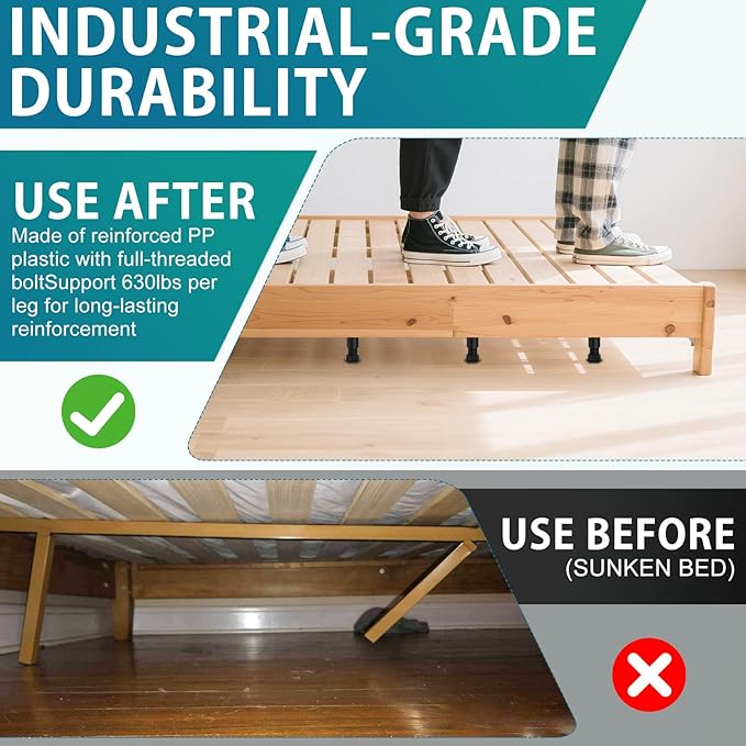 Replacement Bed Slats Support Legs, Adjustable Height 5.1-8.3 Inch Bed Center Support Leg for Queen King Beds, Adjustable Sofa Furniture Legs, Heavy Duty Furniture Risers, 6 Pack