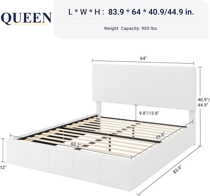 Allewie Queen Size Dutch Velvet Upholstered Platform Bed Frame/Vertical Channel Tufted Adjustable Headboard/Low Profile Bed Frame/No Box Spring Needed/Easy Assembly/White