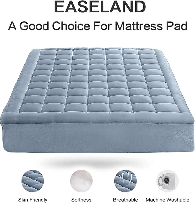 EASELAND Queen Size Mattress Pad Pillow Top Mattress Cover Quilted Fitted Mattress Protector 8-21" Deep Pocket Cooling Mattress Topper (60x80 Inches, Dusty Blue)