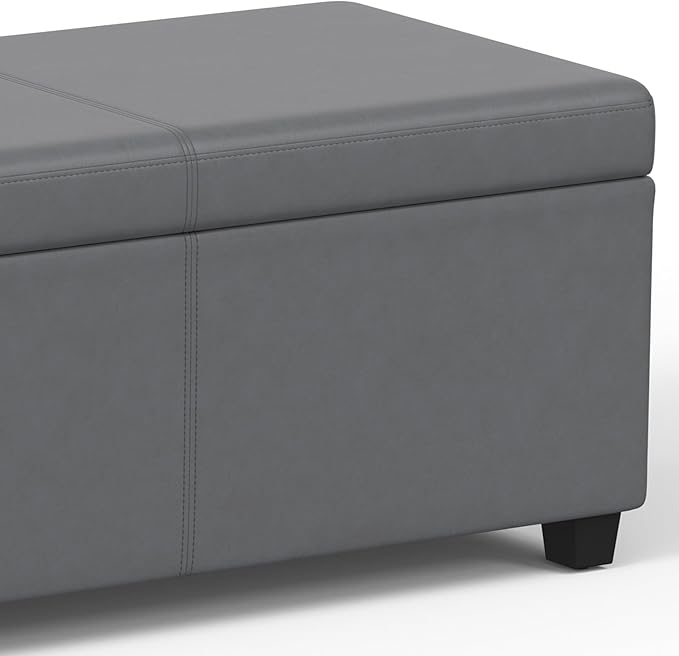 SIMPLIHOME Avalon Extra Large Storage Ottoman Bench - 54 inch Wide Upholstered Vegan Leather Rectangular Lift-Top Ottoman in Stone Grey, Contemporary Bench for Living Room with Hidden Storage