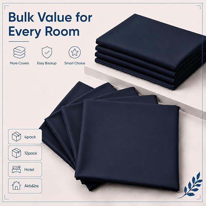 ZPECC Pillow Cases Standard Size Set of 12, 20x26 Envelope Closure Pillowcases, Soft Plain Brushed Microfiber Covers Hypoallergenic Breathable, Navy