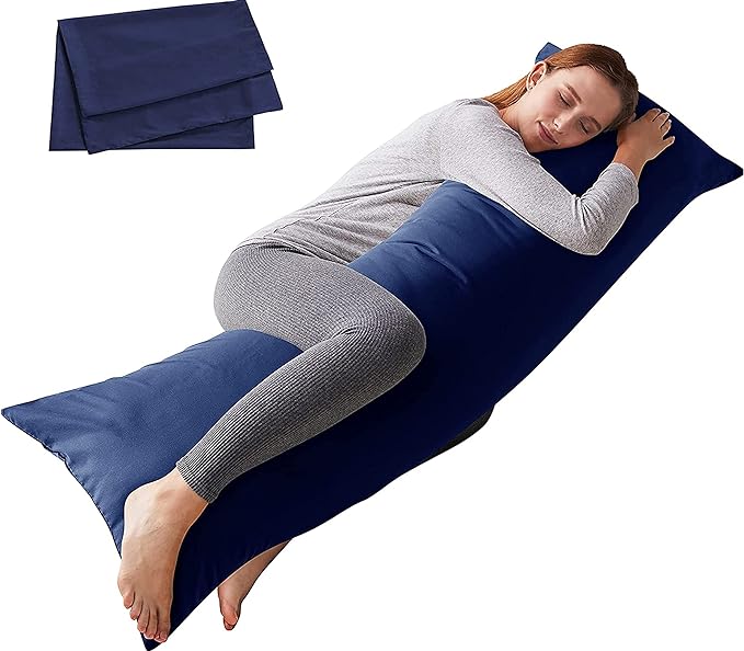 ELNIDO QUEEN Body Pillow with Pillowcase - Soft Long Bed Pillow for Adults - Breathable Full Body Pillow Insert for Sleeping, 20x54inches, Navy Blue