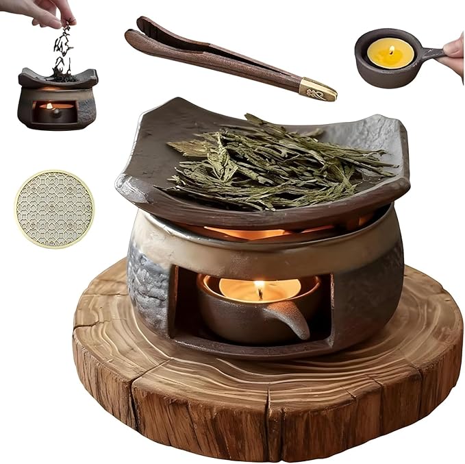 Ceramic Incense Burner Kit, Essential Oil Burner, Aromatherapy Diffuser Includes Wooden Clips, Pads for Wax Melts, Dried Herbs | Bedtime Calm, Meditation