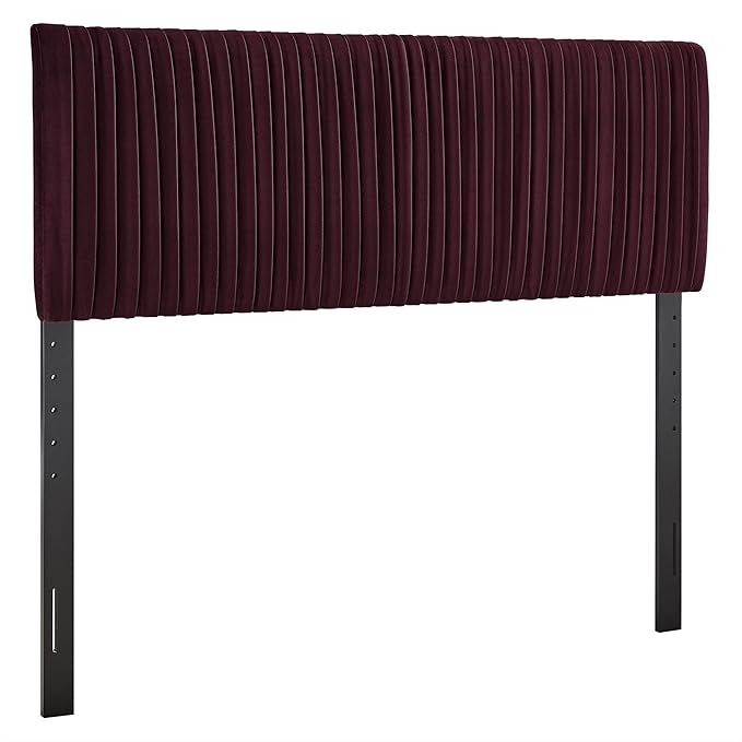 Modway Eloise Queen Velvet Headboard with Ruched Details in Mulberry - Modern Bed Headboard Only with Stain-Resistant Performance Upholstery, Height-Adjustable Mount