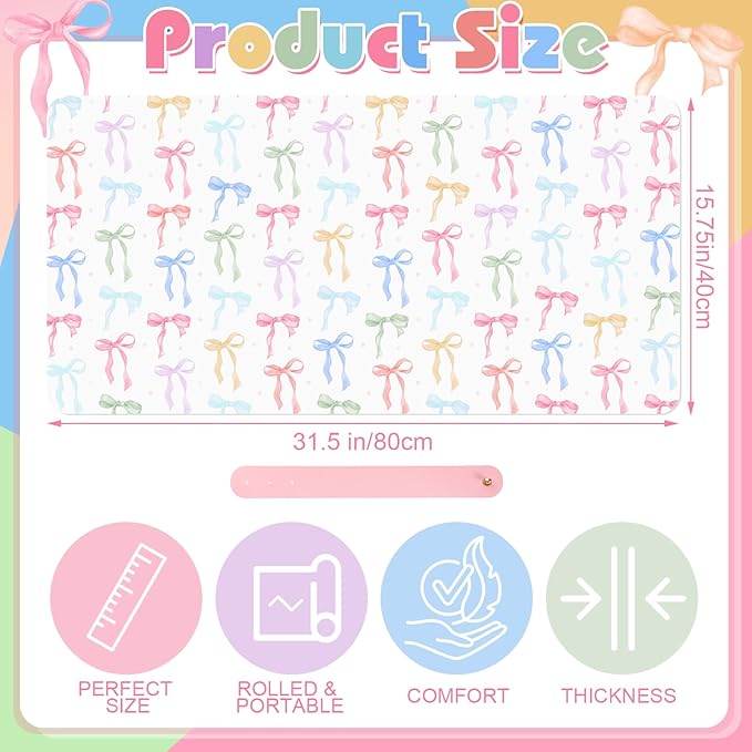 Teenyyou Coquette Bow Makeup Mat for Vanity Top Protector Graduation Gift Dual Side Leather Desk Mouse Pad Girly Waterproof Nonstick Dressing Accessories for Women Home Office(Colorful,15.7"x31.5")