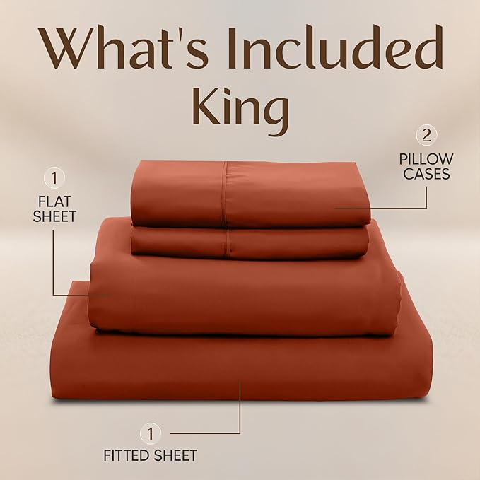 Utopia Bedding King Size Sheet Set – 4 Piece Bed Sheets, Soft and Breathable Microfiber, Includes 1 Fitted Sheet, 1 Flat Sheet and 2 Pillowcases – Oeko Tex (Orange)