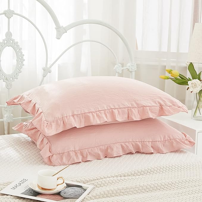 Merryword Pink Pillow Shams Standard Pillowcases 20x26inch Pink Ruffle Cute Pillow Cover Set of 2 Shabby Chic Soft Microfiber Pillowcases 2 Pack