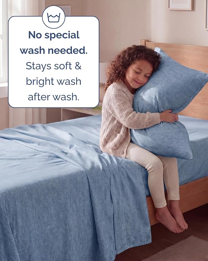 Twin Size 3 Piece Sheet Set - Comfy Breathable & Cooling Sheets - Hotel Luxury Bed Sheets for Women & Men - Deep Pockets, Easy-Fit, Soft & Wrinkle Free Sheets - Heathered Blue Oeko-Tex Bed Sheet Set