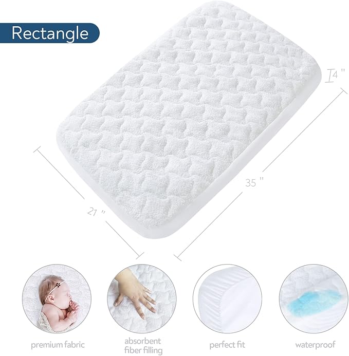 Bassinet Mattress Pad Cover Fit for AirClub, AMKE 3 in 1(21" x 35"), MiClassic, Milliard, Besrey, Evolur Stellar & GoFirst Bedside Crib, Waterproof Bassinet Mattress Protector, Cotton Terry Surface