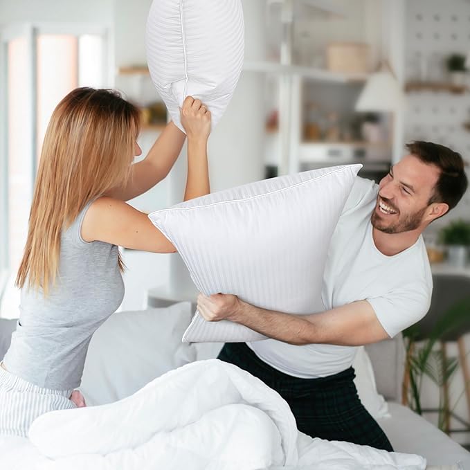 COZSINOOR Goose Feather Pillows Queen Size - Pack of 2, Hotel Down Bed Pillow for Sleeping, Soft 600 TC Cotton Cover, Fluffy Support Surround Fill Down Alternative, Softer