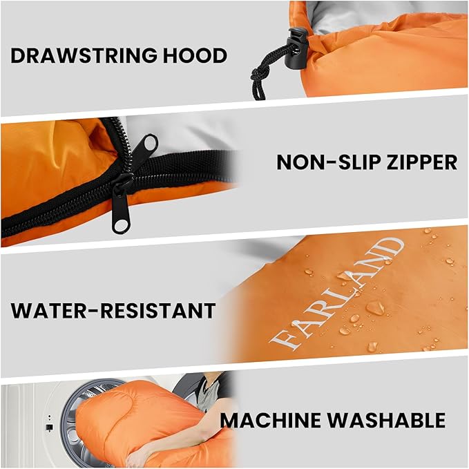 FARLAND Sleeping Bags for Adults, 3 Season Warm & Cool Weather, Lightweight Camping Sleeping Bag for Kids Family Camping Essentials with Compression Sack for Hiking