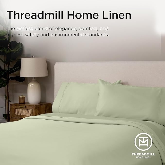Threadmill Luxury Pillow Cases Queen | Standard Size Set of 2 | 1200 Thread Count 100% USA Supima Cotton | Soft Solid Sateen, Breathable Pillow Covers Fits Queen Pillows | Sage Green