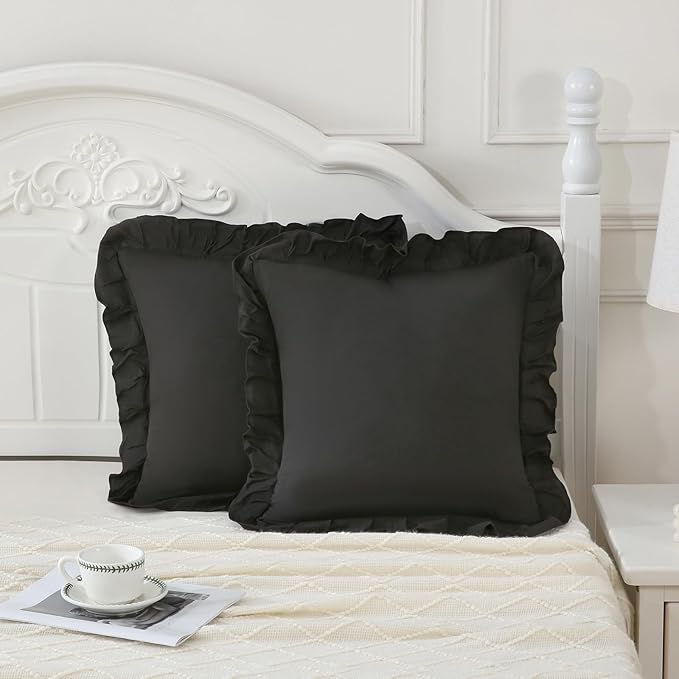 Merryword Black Pillowcases 18x18 Cute Throw Pillow Covers Pack of 2 Ruffle Pillowcase Cushion for Couch Sofa Bedroom