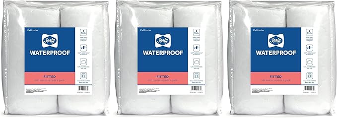 Sealy Baby Fitted Waterproof Infant Crib Mattress Protector Pad & Toddler Bed Cover,Durable and Comfortable Topper,Machine Washable-and Dryer Friendly,52x28”- White,(Pack of 6)