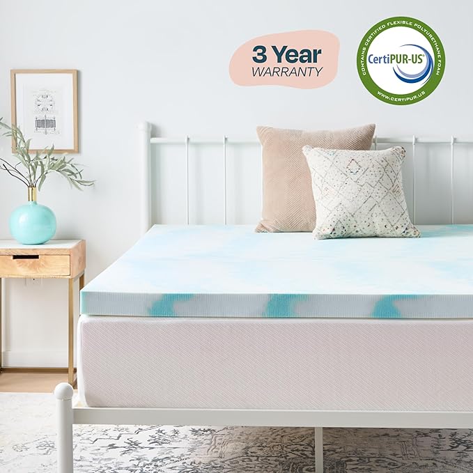 Linenspa 3 Inch Swirl Gel Memory Foam Mattress Topper, Queen Size – Cooling Gel Infused, Ventilation Holes – Pressure Relieving Bed Topper – CertiPUR Certified