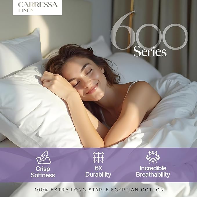 Carressa Linen 100% Egyptian Cotton Queen Sheet Set - 600 Series Hydrangeas Collection Egyptian Cotton Queen Sheets Set (4 PC, Sea Foam), 16" Deep Pocket Sateen Weave Luxury Hotel Bed Sheet