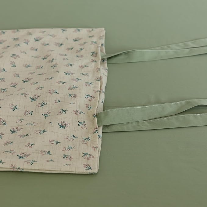 mixinni Country Style Duvet Cover Twin Size - Cottagecore Green Floral Vintage Bedding 3PC with Bow Ties Pillowcases, 100% Cotton Soft Aesthetic Boho Comforter Cover for Girls-Twin XL Size