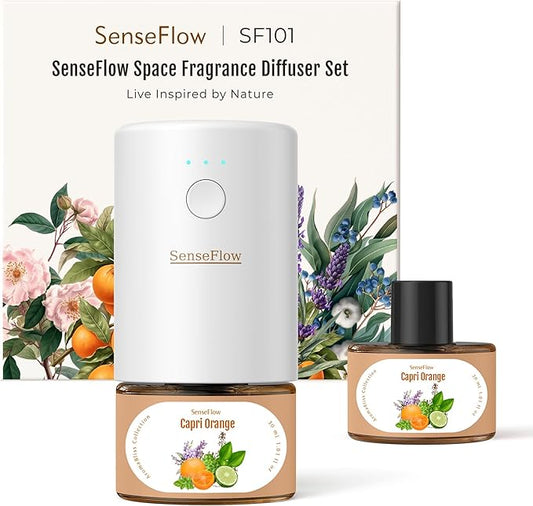 Essential Oil Diffuser for Home, Waterless Aromatherapy Diffuser SF101, Plug in Room Scent with 120-Day Natural Aroma, Covers 1000 Sq Ft – Free 30ml Capri Orange
