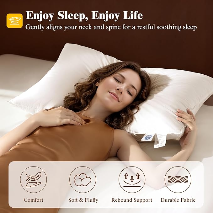 Luxury Canadian White Goose Down Pillow Queen Size Set of 2, 900+ Fill Power, 800 TC Cotton Shell, Soft Down Pillows for Sleeping, Hotel Collection Pillow for Neck Pain Relief (2 Pack, 20"x30")