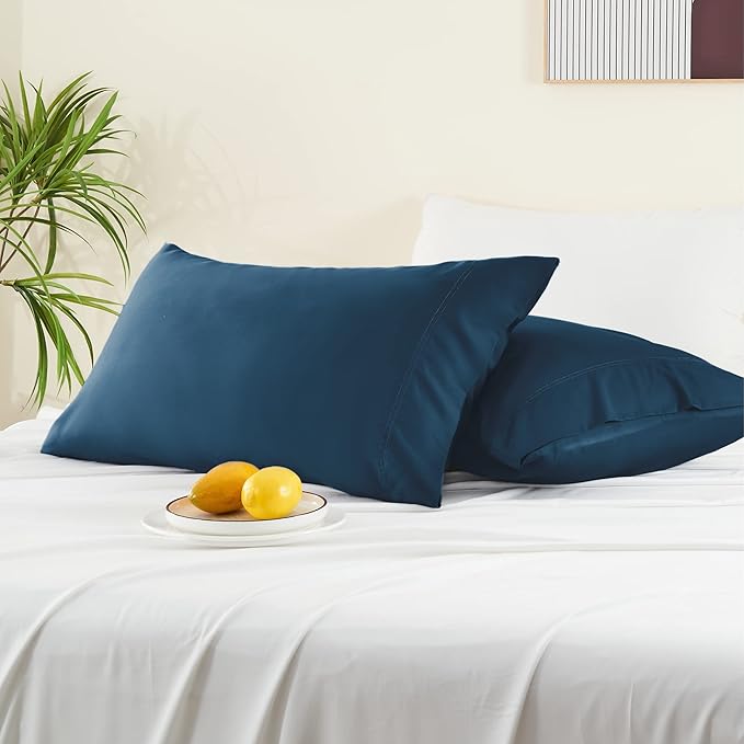 BEDELITE Pillow Cases Queen Size Set of 2, Rayon Derived from Bamboo, Cooling Pillow Cases for Hot Sleepers & Night Sweats, Breathable and Silky Soft Envelope Pillowcases(Navy Blue, 20"x30")