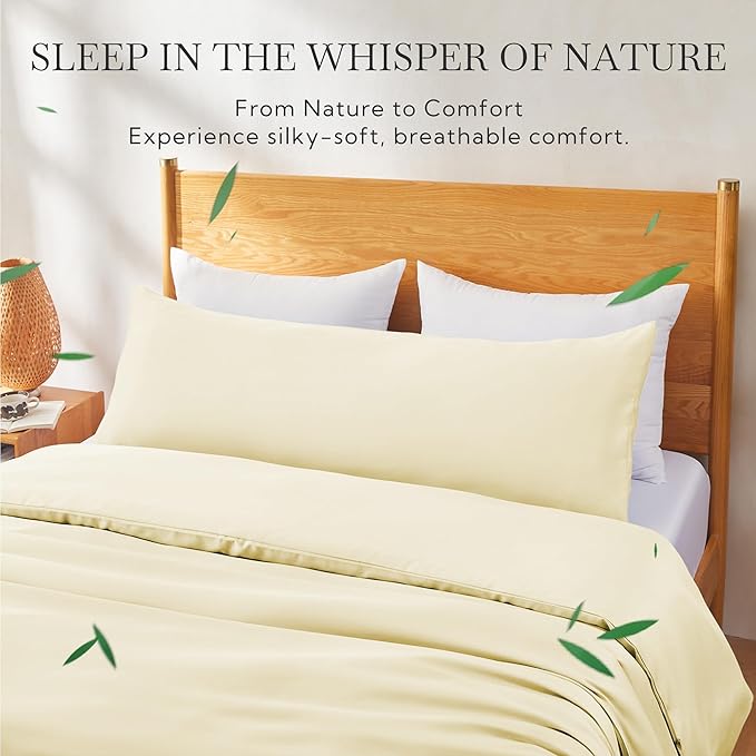 MR&HM Cooling Body Pillow Case 20"x54", Body Pillow Cover for Hot Sleepers, Breathable & Moisture Wicking, Silky Soft Envelope Long Pillowcase, Rayon Derived from Bamboo & Polyester Blend, Cream