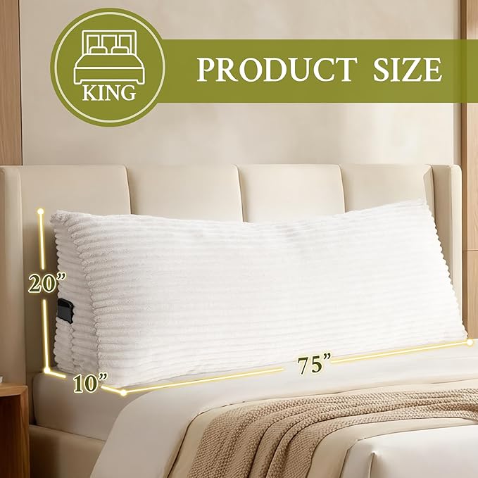 Headboard Pillow King, Headboard Wedge Pillow, Back Rest Pillows for Sitting, Reading, Working, Triangle Pillow with Removable Cover, Daybed Pillows for Bed Dorm Sofa, White