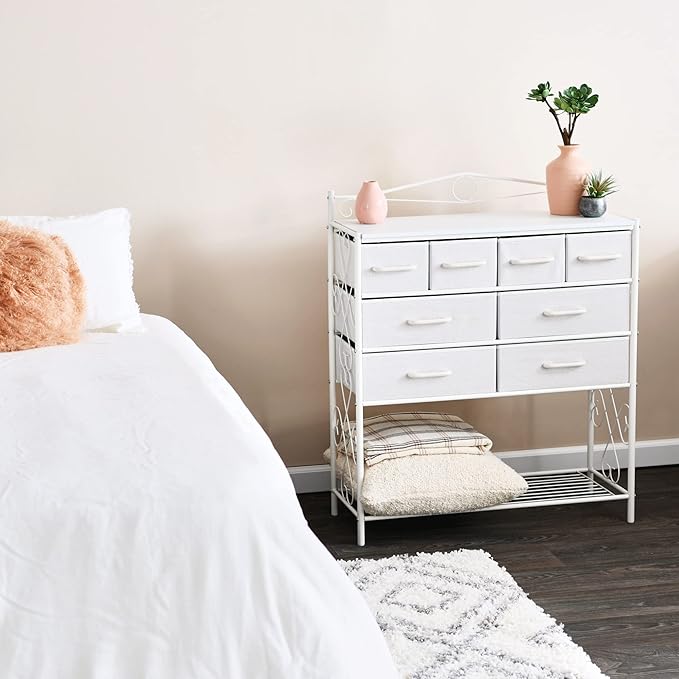 Household Essentials Scandinavian White Iron & Wood 8-Drawer Sideboard