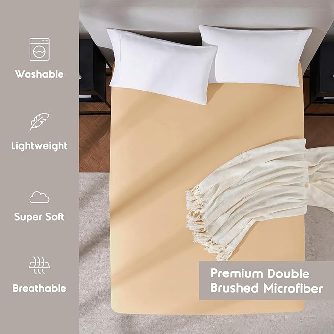 Nestl 4 Pack Camel Gold Fitted Sheet Extra Deep Pocket, Hotel Luxury Twin XLFitted Sheet Only Easily Fits 18 to 24 Inch Mattress, Super Soft, Wrinkle-Free and Breathable with Corner Straps