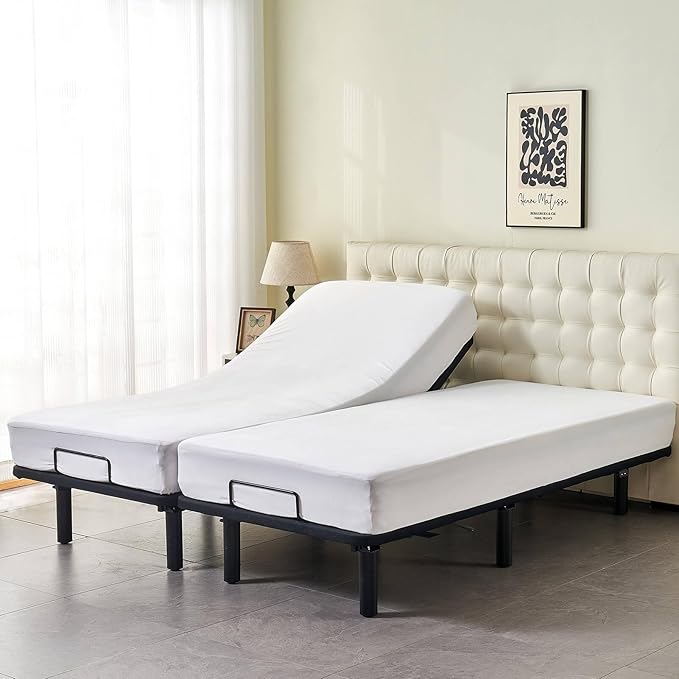 Kingnex Waterproof Split California King Mattress Protector for Adjustable Bed 2 Cali Twin XL 36x84 Soft Noiseless Jersey Fitted Matress Cover with Deep Pocket
