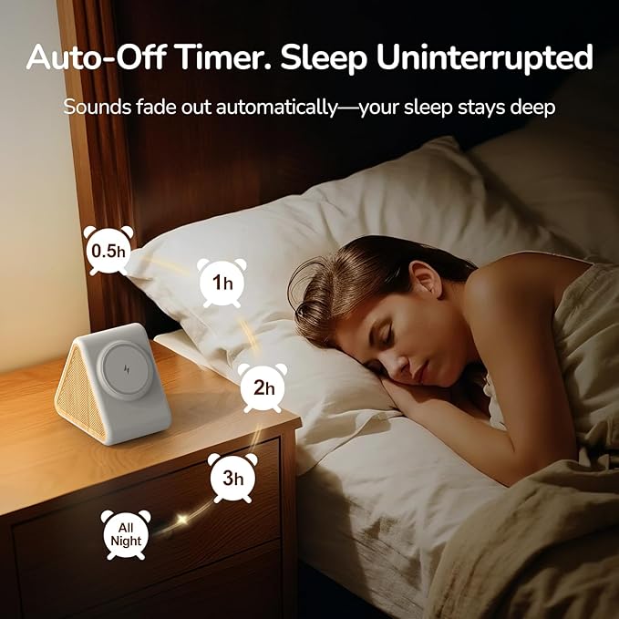 Housbay 2-in-1 White Noise Sound Machine & Magnetic Wireless Charger, Stereo Sleep Sounds, Clutter-Free Bedside Charging Station for iPhone - White Oak