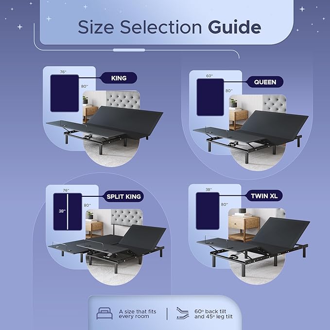 Celestial Aurora Adjustable Bed Base (Frame) + 8 inch Gel Memory Foam Mattress (Firm), Easy Assembly, Head and Foot Lift, Zero Gravity, Memory Positions, CertiPUR-US Bed - Full