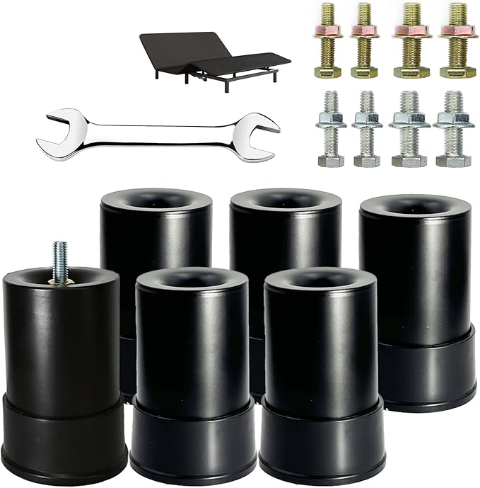4 Inch Metal Adjustable Bed Base Frame Leg Replacement Heavy Duty Extra Height Leg Compatible with 89% of Frameworks Such as M8 M10 Thread (Set of 6)