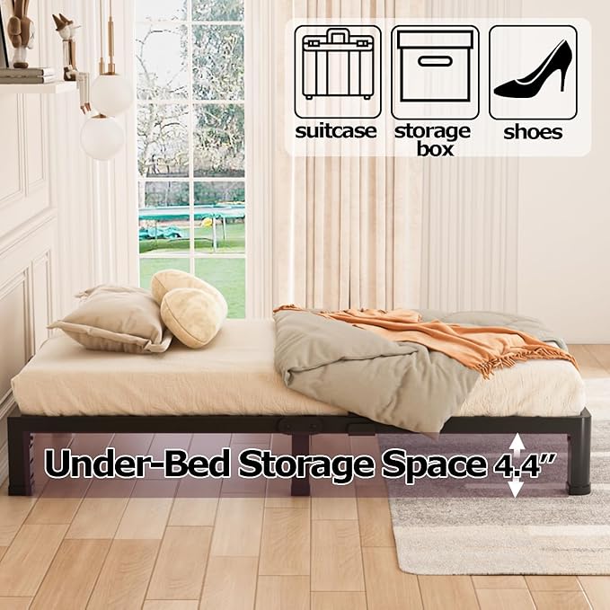 Bilily 6 Inch Low Twin Bed Frame with Round Corner Legs,3500 LBS Heavy Duty Low Profile Twin Size Metal Platform, Steel Slats Support No Box Spring Needed Easy Assembly Noise-Free for Kids Room,Black
