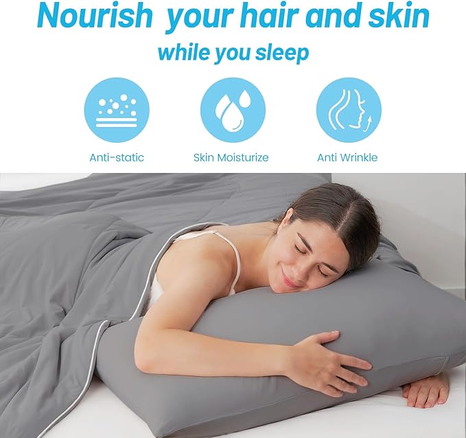 Cozy Bliss Cooling Pillow Cases for Hot Sleepers, Q-Max>0.45, Standard Size Set of 2, Soft & Silky Pillow Covers with Envelope Closure,Gift, Dark Gray, 20x26 Inches