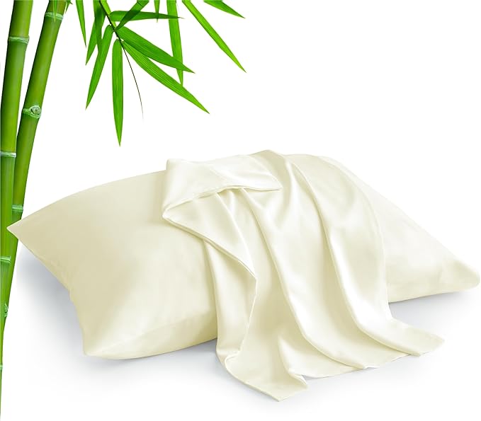 BEDELITE Cream Pillow Cases Queen Size Set of 2, Rayon Derived from Bamboo，Cooling Pillow Cases for Hot Sleepers & Night Sweats, Breathable and Silky Soft Envelope Pillowcases, 20"x30"