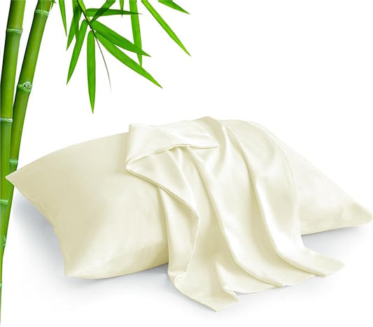 BEDELITE Cream Pillow Cases Queen Size Set of 2, Rayon Derived from Bamboo，Cooling Pillow Cases for Hot Sleepers & Night Sweats, Breathable and Silky Soft Envelope Pillowcases, 20"x30"