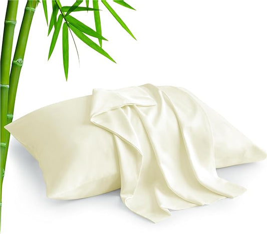BEDELITE Standard Pillow Cases Set of 2, Rayon Derived from Bamboo, Cooling Pillow Cases for Hot Sleepers & Night Sweats, Breathable Silky Soft Envelope Pillowcases(Cream, 20"x26")