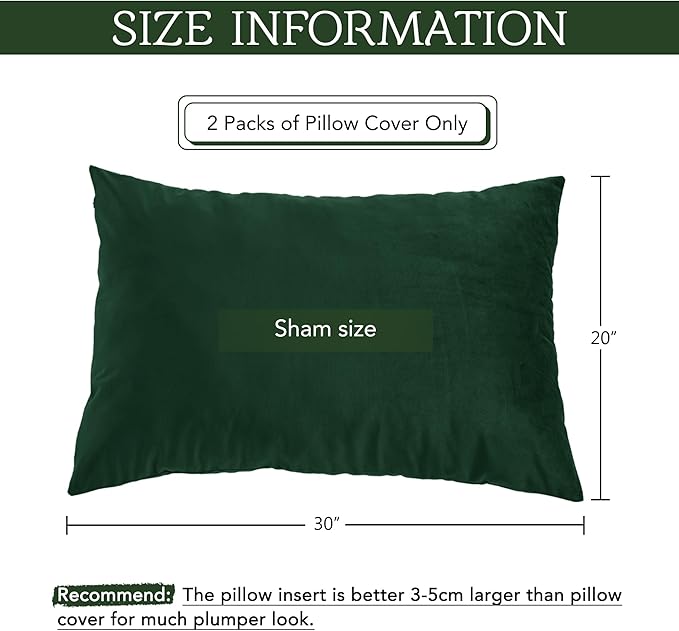 StangH Christmas Pillowcase for Decor, Velvet Pillow Covers with Zipper Closure, Soft Cozy Feeling for Sleeping, Queen Size (Dark Green, 20 x 30 inches) Pillow Cases Set of 2