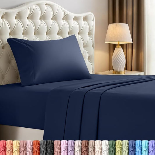 Utopia Bedding Twin XL Sheet Set – 3 Piece Bed Sheets for Twin XL Size Bed, Soft and Breathable Microfiber, Includes 1 Fitted Sheet, 1 Flat Sheet and 1 Pillowcase – Oeko Tex (Navy Blue)