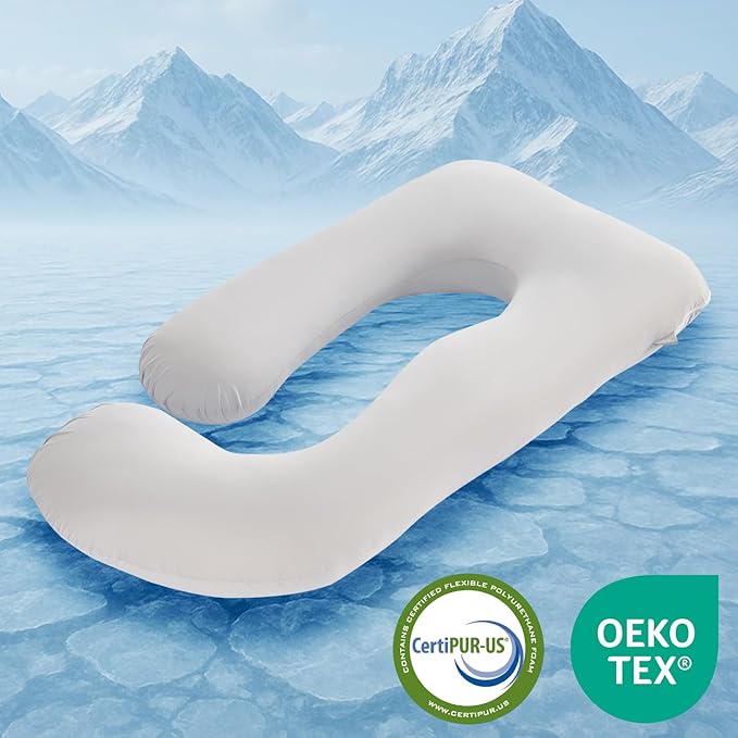 Cooling Pregnancy Pillow U Shaped Full Body Maternity Pillow for Sleeping — Cooling Body Pillow for Pregnant Women, Side Sleeper Support with Removable Washable Cover, Head Belly Hip & Leg Support