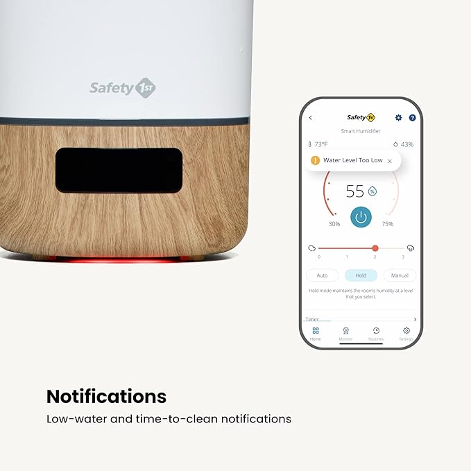 Safety 1st Connected Smart Humidifier — 1 Gallon (3.8L) Tank Size, Cool Mist Humidifier with Hygrometer and Nightlight, and Whisper Quiet for Baby Bedroom, Nursery, iOS and Android Compatible