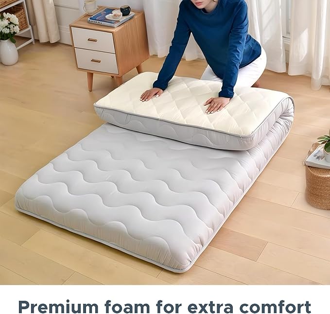 Japanese Futon Floor Mattress, 100% High Density Comfortable Foam, 3.5" Thicken Foldable Mattress Tatami Mat Sleeping Pad, Ideal for Comfort and Support, Kids Floor Lounger Pillow Bed Sofa (Full）
