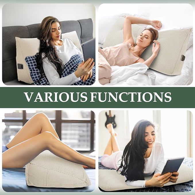 Huatean Home Soft Headboard Pillow Twin Size, Wall Backrest Wedge Pillow Headboard Twin XL, Reading Backboard Pillows, Large Dorm Daybed Bolster Pillows for Back Support with Removable Cover, Beige