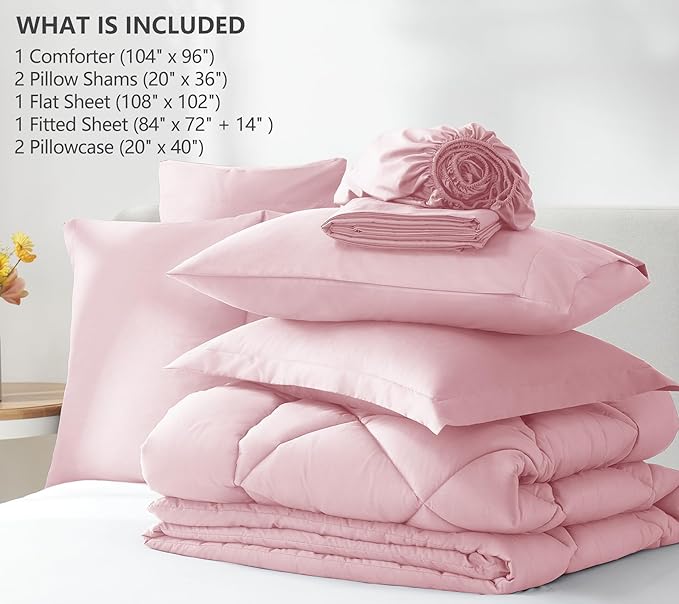 CozyLux California King Comforter Set Pink - Cal King Bed in a Bag 7 Pieces, Luxury Soft Bed Set for All Seasons, Bedding Set with Down Alternative Comforter, Sheets, Pillowcases & Shams