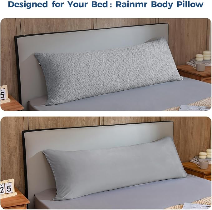 Rainmr Extra Long Body Pillow Memory Foam 180x50cm – Firm King Size Body Pillows for Adults – with Gray Cooling Cover 20 x 70 inches