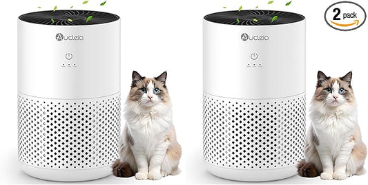 Aucleia Air Purifiers for Bedroom Home with H13 True HEPA Filter, 20dB Quiet Air Cleaner for Pets Hair Dander Odor, Smoke Dust Pollen, Aromatherapy Function, White (Pack of 2)