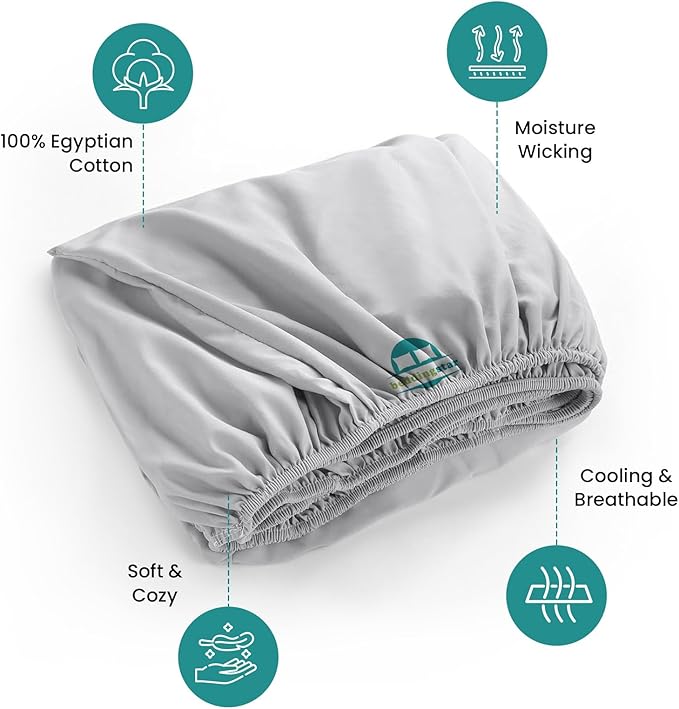 Twin Fitted Sheet 39 x 75 Inches 8" Deep Pocket 100% Egyptian Cotton 600 Thread Count Snug Fit for Trifold Mattress, Narrow Twin, Camp Bunk, Guest Bed, Army Cot Soft & Breathable – Silver Grey