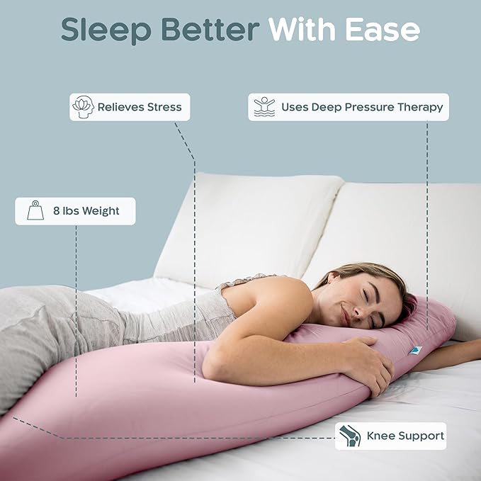SleepCloud Weighted Body Pillow 8lbs - Weighted Pillow for Deeper Sleep (48" x 14") - Cooling Body Pillows for Adults, Side Sleeper Body Pillows with Cover (X-Large/Blossom)