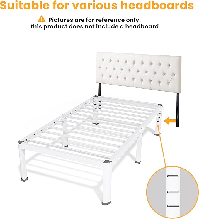 Superay 18 Inch Twin Size Metal Bed Frame with Round Corners, Storage Space Under High Bed Frame-Heavy Duty Steel Slats Support, Noise Free - Easy Assembly - No Box Spring Needed,White